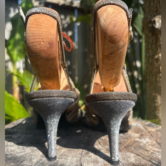 Stuart Weitzman Turning up Pyrite Nocturn Silver Metallic Strappy Heels, 10M - Picture 3 of 10